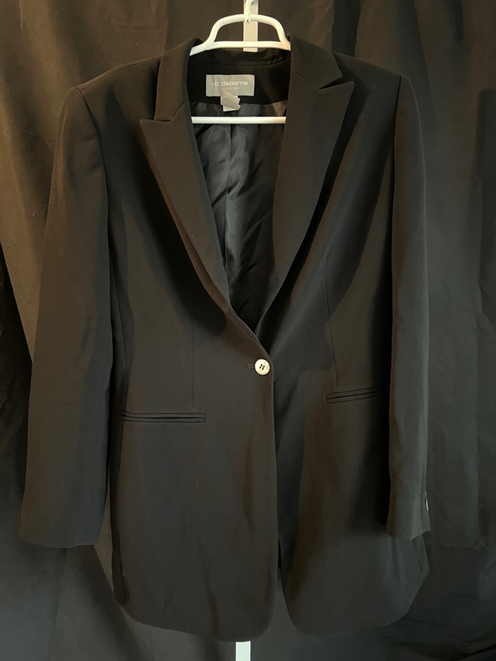 Liz Claiborne Black Size 10 Single-Button Tailored Blazer Padded Shoulder Retro